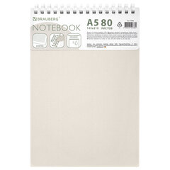 Блокнот А5, 80 л., силиконовый гребень, обложка пластик, клетка, BRAUBERG, бежевый, 117559