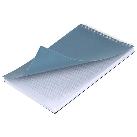 Блокнот А5 80л, BRAUBERG, силиконовый гребень, обложка пластик, клетка, синий, 117561