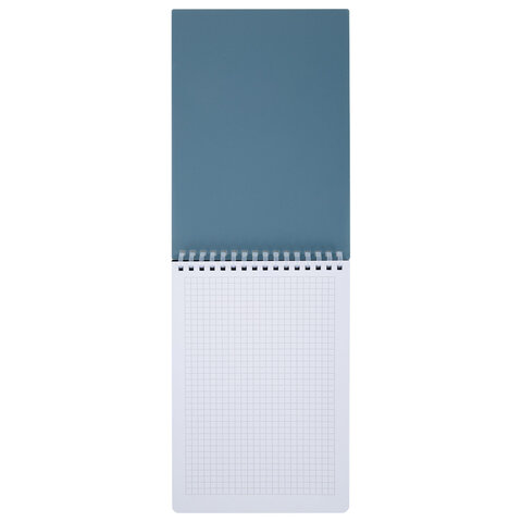 Блокнот А5 80л, BRAUBERG, силиконовый гребень, обложка пластик, клетка, синий, 117561