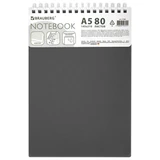 Блокнот А5, 80 л., силиконовый гребень, обложка пластик, клетка, BRAUBERG, серый, 117562