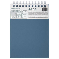 Блокнот МАЛЫЙ ФОРМАТ А6, 60 л., силиконовый гребень, обложка пластик, клетка, BRAUBERG, синий, 117565