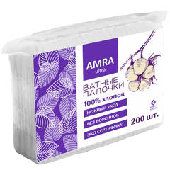 Ватные палочки 200 шт., AMRA, пакет