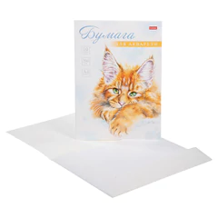 Папка для акварели А4, 10 л., 200 г/м2, 210х297 мм, HATBER, "Рыжий котик", 086706
