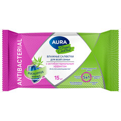 Салфетки влажные 15 шт., AURA Tropic Cocktail, c антибактериальным эффектом