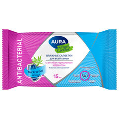 Салфетки влажные 15 шт., AURA Tropic Cocktail, c антибактериальным эффектом