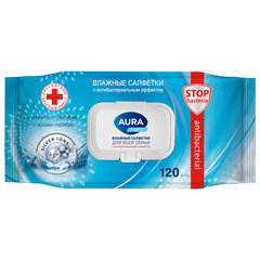 Салфетки влажные 120 шт., AURA Family, антибактериальные, для всей семьи, крышка клапан, 92342