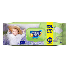 Салфетки влажные детские 180 шт., СОЛНЦЕ И ЛУНА с лавандой, 0+, с пластиковым клапаном