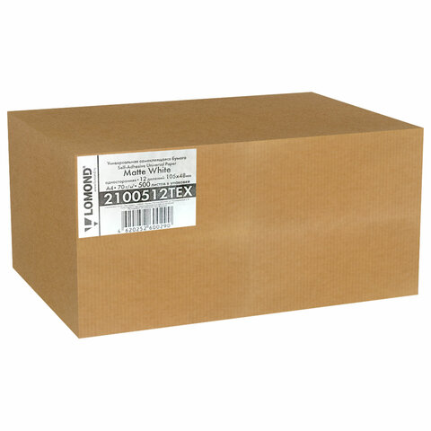 Этикетка самоклеящаяся 105х48 мм, 12 этикеток, белая, 70 г/м2, 500 л., LOMOND, 2100512ТЕХ