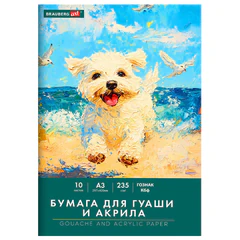Бумага для гуаши и акрила А3 10 л., 235 г/<wbr/>м<sup>2</sup>, 297&times;420 мм, в папке, BRAUBERG ART CLASSIC, &laquo;Море&raquo;, 117734