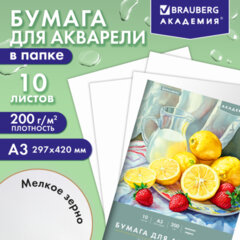 Папка для акварели БОЛЬШАЯ А3, 10 л., 200 г/м2, 297х420 мм, BRAUBERG АКАДЕМИЯ, "Летний натюрморт", 117741