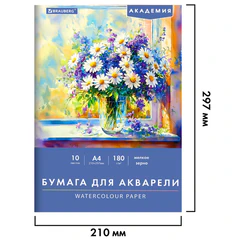 Папка для акварели А4, 210&times;297 мм, 10 листов, 180 г/<wbr/>м<sup>2</sup>, BRAUBERG АКАДЕМИЯ (ДЭК), &laquo;Букет ромашек&raquo;, 117742