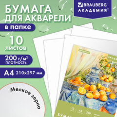 Папка для акварели А4, 10 л., 200 г/м2, 210х297 мм, BRAUBERG АКАДЕМИЯ, "Апельсины", 117743