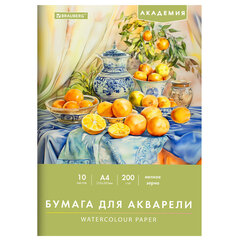 Папка для акварели А4, 210&times;297 мм, 10 листов, 200 г/<wbr/>м<sup>2</sup>, BRAUBERG АКАДЕМИЯ (ДЭК), &laquo;Апельсины&raquo;, 117743