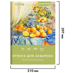 Папка для акварели А4, 210&times;297 мм, 10 листов, 200 г/<wbr/>м<sup>2</sup>, BRAUBERG АКАДЕМИЯ (ДЭК), &laquo;Апельсины&raquo;, 117743