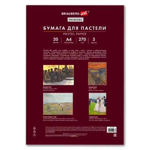 Бумага для пастели ФАКТУРНАЯ, А4, в папке, 20 листов, 5 цветов, 270 г/м2, BRAUBERG ART, 117755 - фото 3