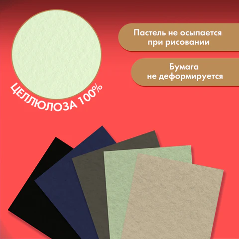 Бумага для пастели ФАКТУРНАЯ, А4, в папке, 20 листов, 5 цветов, 270 г/м2, BRAUBERG ART, 117755 - фото 5