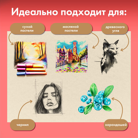 Бумага для пастели ФАКТУРНАЯ, А4, в папке, 20 листов, 5 цветов, 270 г/м2, BRAUBERG ART, 117755 - фото 6