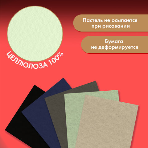 Бумага для пастели ФАКТУРНАЯ, А3, в папке, 20 листов, 5 цветов, 270 г/м2, BRAUBERG ART, 117756 - фото 5
