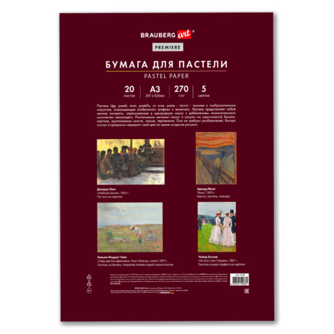 Бумага для пастели ФАКТУРНАЯ, А3, в папке, 20 листов, 5 цветов, 270 г/м2, BRAUBERG ART, 117756 - фото 3