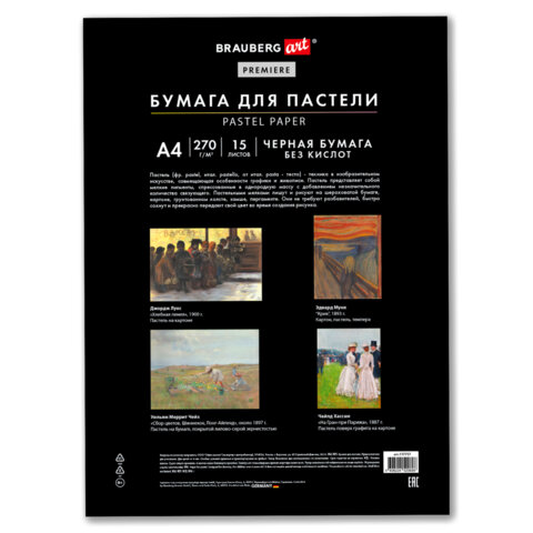 Бумага для пастели ФАКТУРНАЯ, А4, в папке, 15 листов, ЧЕРНАЯ, 270 г/м2, BRAUBERG ART, 117757 - фото 2