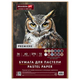 Бумага для пастели ФАКТУРНАЯ, А3, в коробке, 36 листов, 12 цветов, 270 г/м<sup>2</sup>, BRAUBERG ART, 117760