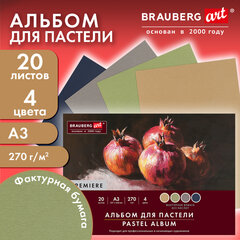Бумага для пастели ФАКТУРНАЯ, А3, планшет (склейка), 20 листов, 4 цвета, 270 г/м2, BRAUBERG ART, 117762