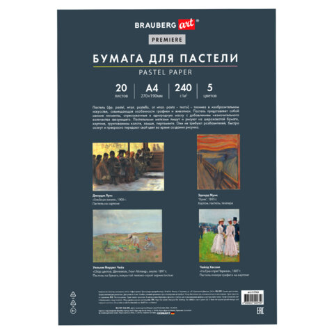 Бумага для пастели АБРАЗИВНАЯ А4 в папке, 20 листов, 5 цветов, 240 г/м2, BRAUBERG ART, 117763 - фото 3