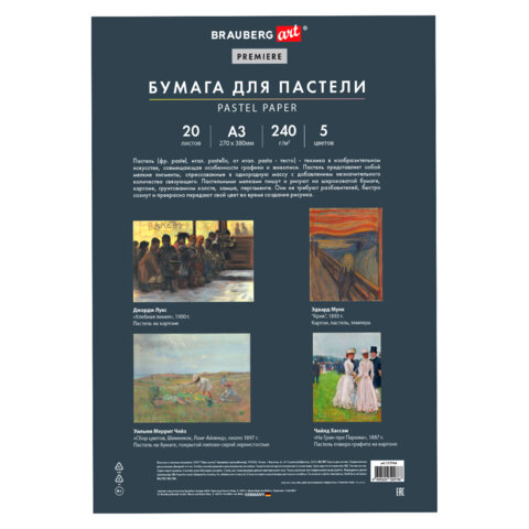 Бумага для пастели АБРАЗИВНАЯ А3 в папке, 20 листов, 5 цветов, 240 г/м2, BRAUBERG ART, 117764 - фото 3