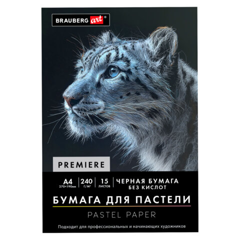 Бумага для пастели АБРАЗИВНАЯ А4 в папке, 15 листов, ЧЕРНАЯ, 240 г/м2, BRAUBERG ART, 117765