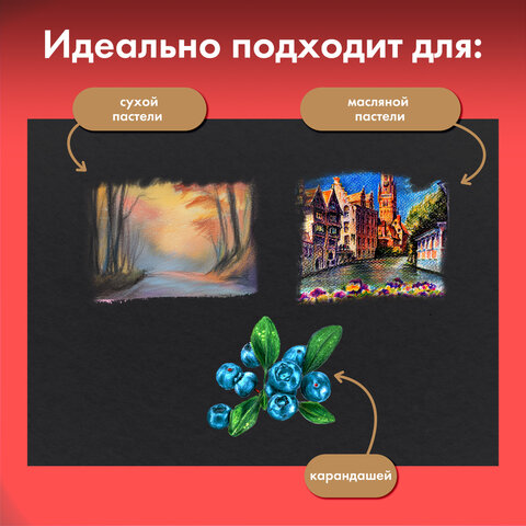 Бумага для пастели АБРАЗИВНАЯ А4 в папке, 15 листов, ЧЕРНАЯ, 240 г/м2, BRAUBERG ART, 117765 - фото 5