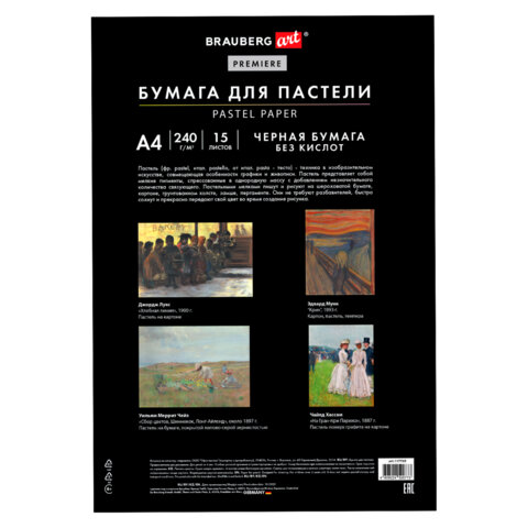 Бумага для пастели АБРАЗИВНАЯ А4 в папке, 15 листов, ЧЕРНАЯ, 240 г/м2, BRAUBERG ART, 117765 - фото 2