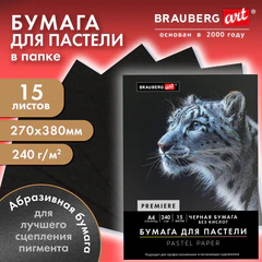 Бумага для пастели АБРАЗИВНАЯ А3 в папке, 15 листов, ЧЕРНАЯ, 240 г/м2, BRAUBERG ART, 117766