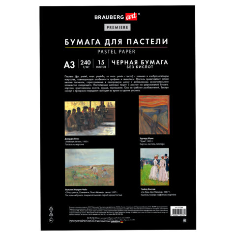 Бумага для пастели АБРАЗИВНАЯ А3 в папке, 15 листов, ЧЕРНАЯ, 240 г/м2, BRAUBERG ART, 117766 - фото 2