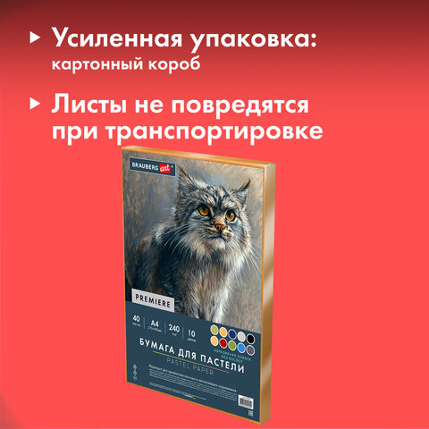 Бумага для пастели АБРАЗИВНАЯ А4 в коробке, 40 листов, 10 цветов, 240 г/м2, BRAUBERG ART, 117767 - фото 5