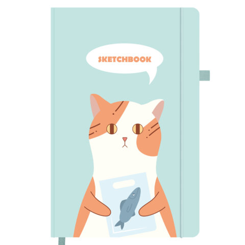 Скетчбук, слоновая кость 140 г/м2, 130х210 мм, 80 л., софт-тач, резинка, наклейки, FUNSTER (ФАНСТЕР), "Котик", 117783