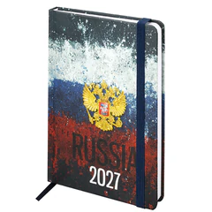 Ежедневник датированный 2027 с резинкой, 145&times;203 мм, А5, BRAUBERG, твердый, фольга, &laquo;Russia&raquo;, 117818