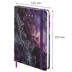 Ежедневник датированный 2027 с резинкой, 145&times;203 мм, А5, BRAUBERG, твердый, фольга, &laquo;Plum stone&raquo;, 117825