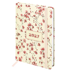 Ежедневник датированный 2027 с резинкой, 145&times;203 мм, А5, BRAUBERG, твердый, &laquo;Flower pattern&raquo;, 117831