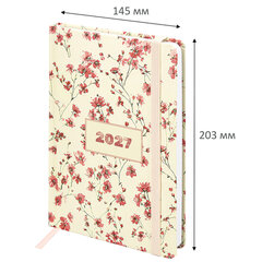 Ежедневник датированный 2027 с резинкой, 145&times;203 мм, А5, BRAUBERG, твердый, &laquo;Flower pattern&raquo;, 117831
