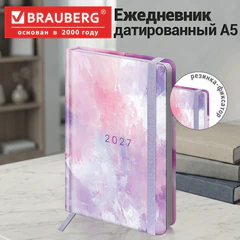 Ежедневник датированный 2027 с резинкой, 145х203 мм, А5, BRAUBERG, твердый, "Pastel", 117832