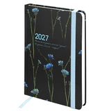 Ежедневник датированный 2027 с резинкой, 145х203 мм, А5, BRAUBERG, твердый, "Васильки", 117835