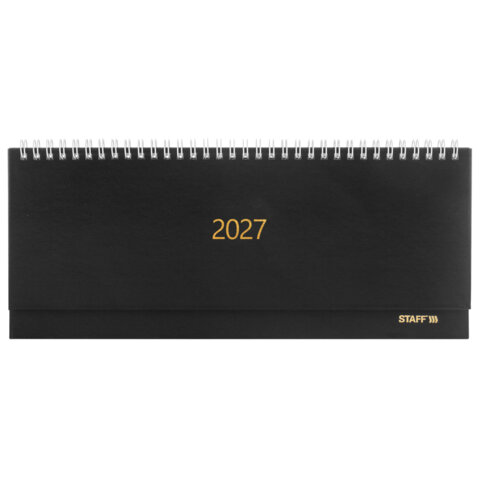 Планинг датированный 2027 300х130 мм, STAFF, гребень, обложка бумвинил, 64 листа, черный, 117859