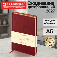 Ежедневник датированный 2027, А5, 138x213 мм, BRAUBERG "Comodo", под кожу, красный, 117875