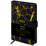 Ежедневник датированный 2027, А5, 138x213 мм, BRAUBERG "Goldy", под кожу, магнитная застежка, цветной срез, черный, 117898