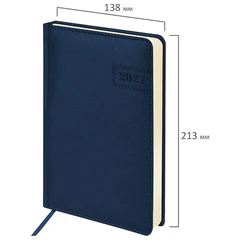 Ежедневник датированный 2027, А5, 138&times;213 мм, BRAUBERG &laquo;Imperial&raquo;, под кожу, синий, 117908