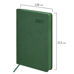 Ежедневник датированный 2027, А5, 138&times;213 мм, BRAUBERG &laquo;Stylish&raquo;, под кожу, гибкий, темно-зелёный, 117972