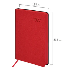 Ежедневник датированный 2027, А5, 138&times;213 мм, BRAUBERG &laquo;Stylish&raquo;, под кожу, гибкий, красный, 117973