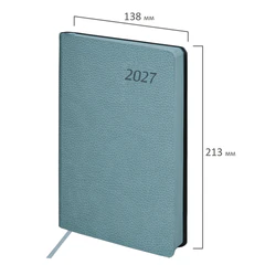 Ежедневник датированный 2027, А5, 138&times;213 мм, BRAUBERG &laquo;Stylish&raquo;, под кожу, гибкий, серо-голубой, 117975