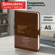 Ежедневник датированный 2027, А5, 138х213 мм, BRAUBERG "Trace", под кожу, ремешок, темно-коричневый, 117980