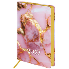 Ежедневник датированный 2027, А5, 138&times;213 мм, BRAUBERG &laquo;Vista&raquo;, под кожу, гибкий, &laquo;Pink marble&raquo;, 117983